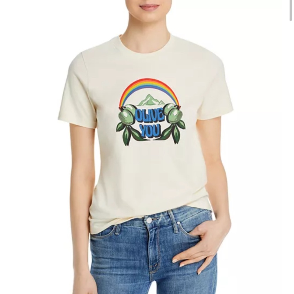 Tory Burch Cream Graphic T-Shirt with Rainbow Design